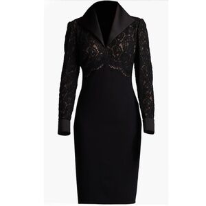 Tadashi Shoji Long Sleeve Black Lace & Crepe LBD Dress Size 18